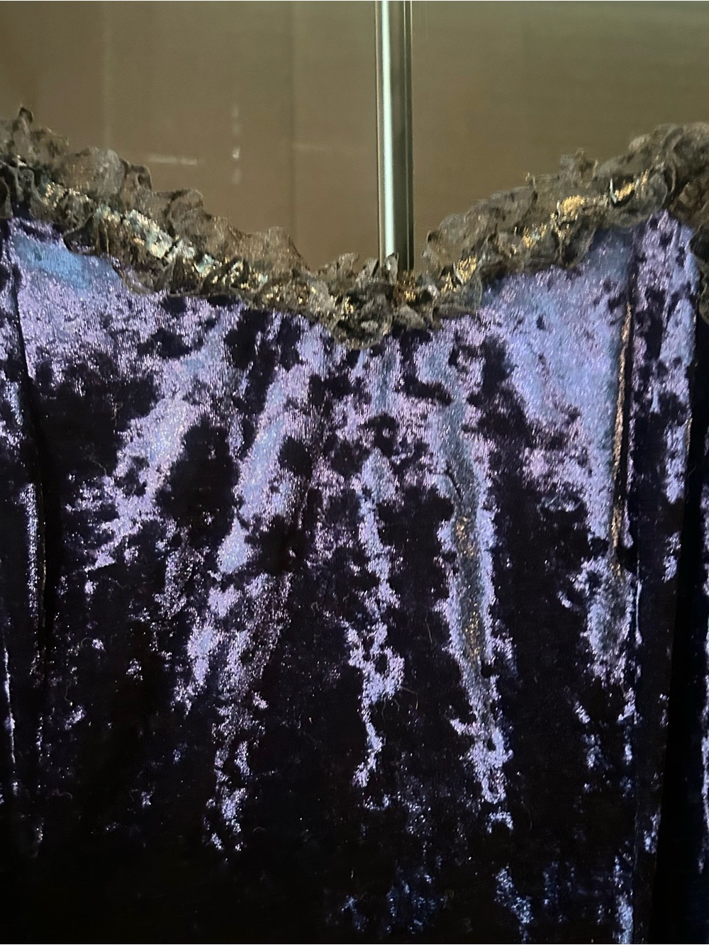 SHEIN Velvet Crushed Mini Dress with Lace Trim in Blue